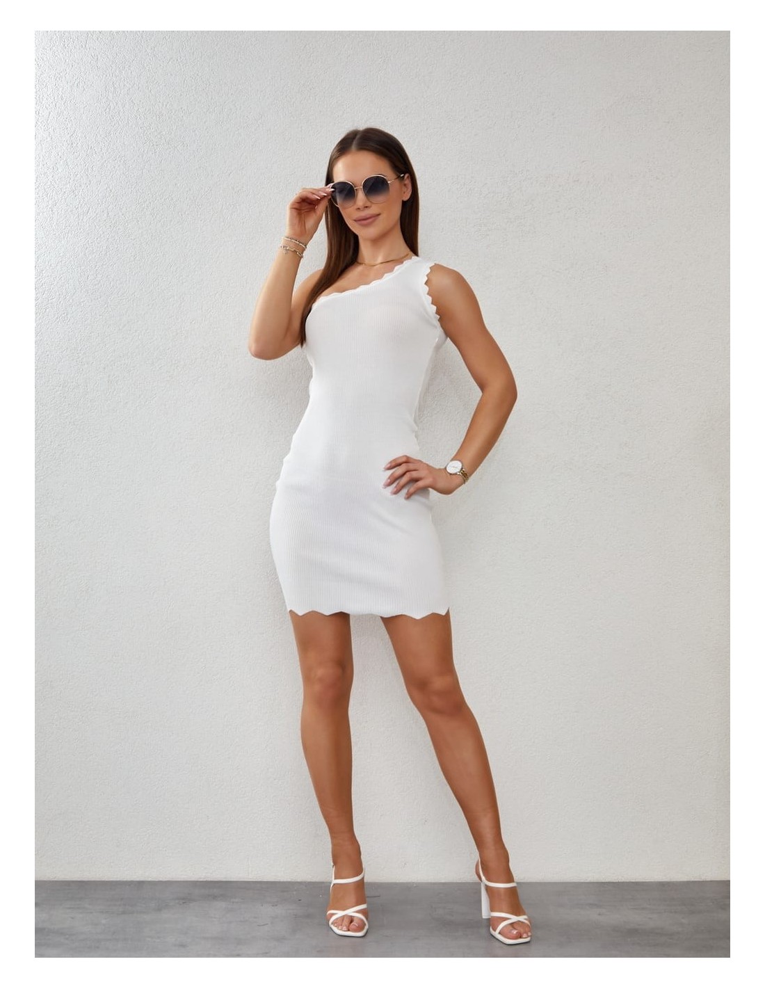 Fitted one-shoulder dress, cream 08210 - Online store - Boutique